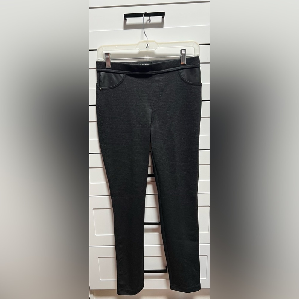 DKNY Jeans Black Jeggings Slim Faux Leather Pocket Insert Rivet Embellishments